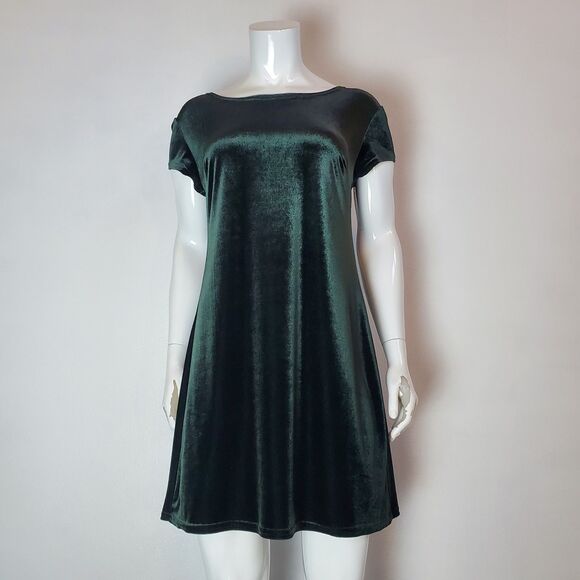 Vintage 90s Jonathan Martin Green Velvet Mini Dress - Picture 1 of 7